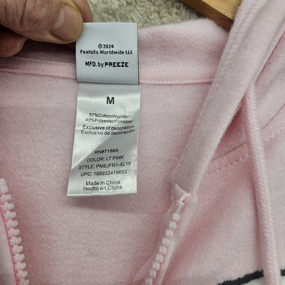 Peanuts Snoopy Full Zip Hoodie Womens Medium Pink Woodstock Sweatshirt Y2K Style - Picture 5 of 14